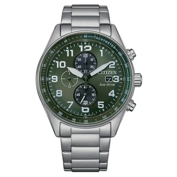 CITIZEN Chronograph 光動能 碼錶計時三眼不鏽鋼腕錶-綠43mm CA0770-72X 送禮 禮物 推薦