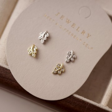 [全純銀.耳環]樹葉小鑽耳環【UME.Acce】S925純銀耳環 洗澡睡覺可戴