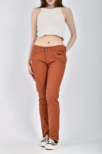 (L) big train丹寧牛仔質感棉質低腰刺繡logo橘色長褲