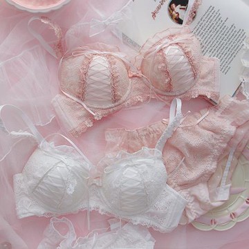 微醺蜜桃日系甜美絲帶少女心可愛蕾絲內衣小胸聚攏無鋼圈文胸套裝