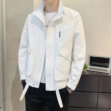 2024新款純色外套男春秋季修身帥氣立領新款工裝夾克男生潮牌上衣