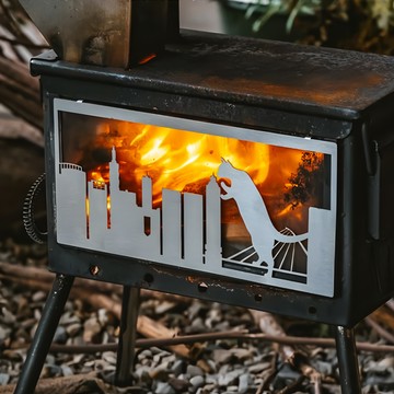 Solar Life 索樂生活 彈藥箱柴爐金屬雕刻飾片 萌獸喵吉拉  25.5 x 12.5 x 0.1cm  1片