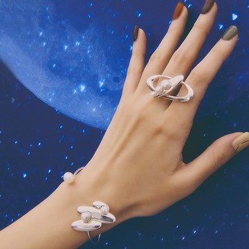 Multiverse - 時空旅行漸變珍珠戒指-純銀