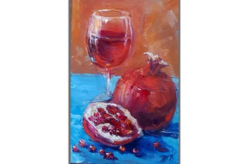 石榴酒 油畫 原創藝術 靜物 水果牆藝術