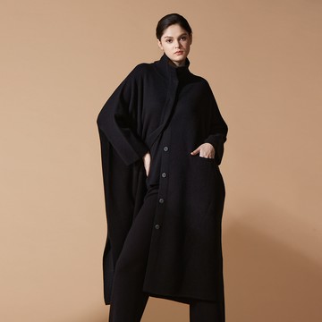 喀什米爾立領寬版羊絨大衣外套(2色)