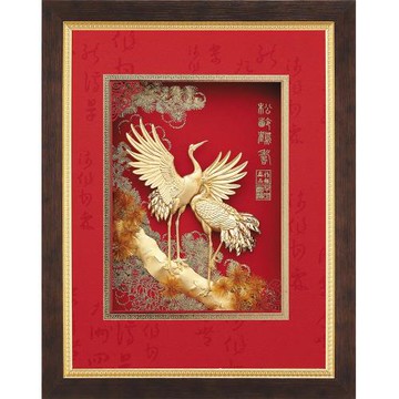 【開運陶源】 金箔畫 純金鴻福系列 松鶴延年(松齡鶴壽)...26x33cm