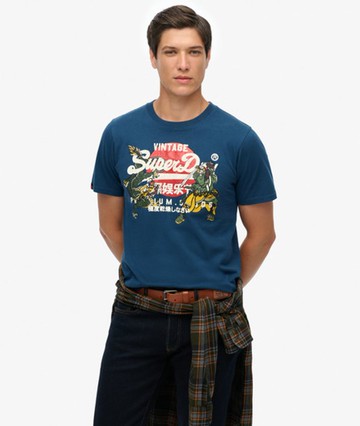 Superdry Men's Vintage Logo Tokyo Relaxed T-shirt Blue Size: S