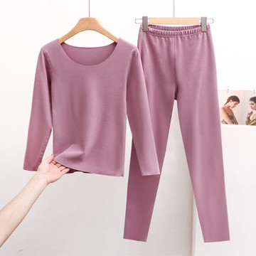 德絨保暖內衣女套裝秋冬新款圓領內搭無痕發熱秋衣秋褲大碼兩件套