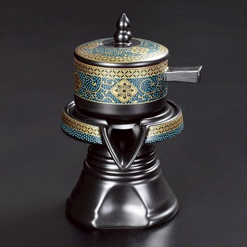 陶福氣 琺瑯彩黑天目石磨懶人自動茶器茶壺 家用琺瑯彩黑陶瓷自動