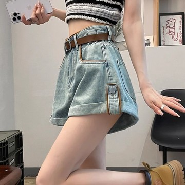 【PING'S🌞】卷邊 牛仔 短褲 女裝 夏季 薄款  顯瘦 高腰 花苞 女士 a字 工裝 熱褲 潮