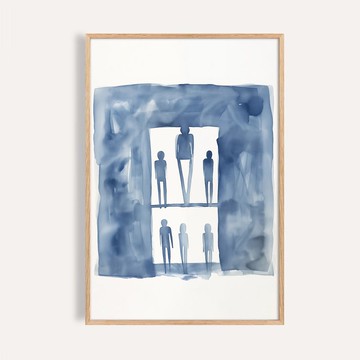 藍色視窗 Blue Window of Figures / 現代抽象人物藝術掛畫