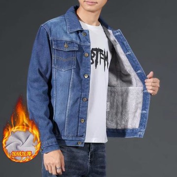 2021春秋季男士夾克韓版潮流加絨加厚水洗牛仔外套男冬裝上衣服