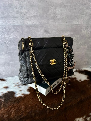 中古包 CHANEL 香奈兒 黑色菱格鏈條肩背包
