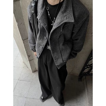 時尚潮流高級感氣質上衣男秋冬新款立領素色外套男