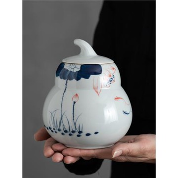 手繪葫蘆茶葉罐陶瓷大號密封儲存防潮青瓷空罐紅綠茶散裝家用罐子