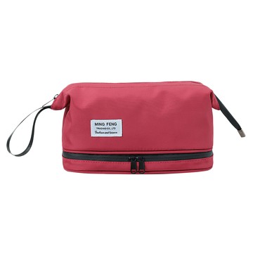 MING FENG 手提式大容量乾濕分離雙層洗漱包-豆沙紅  27 x 14.5 x 26cm