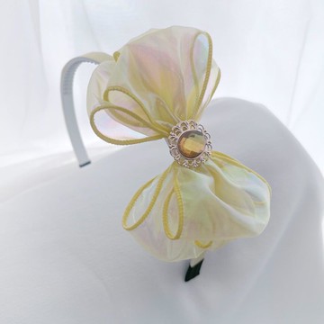 韓國飾品連線 - 韓製歐若拉蝴蝶結寶石髮箍-絢光黃