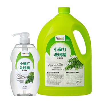 Tamsaa 小蘇打蔬果碗盤洗潔精 松葉香 780ml*1入 + 補充裝 4000ml*1  1組