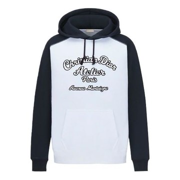 Men's DIOR SS22 Embroidered Logo Pattern Loose Hooded Colorblock Long Sleeves White