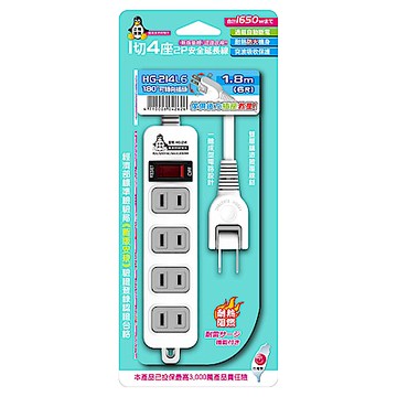 【企鵝寶寶】防雷擊突波吸收  1切4座2P  6尺延長線 HG-214L6