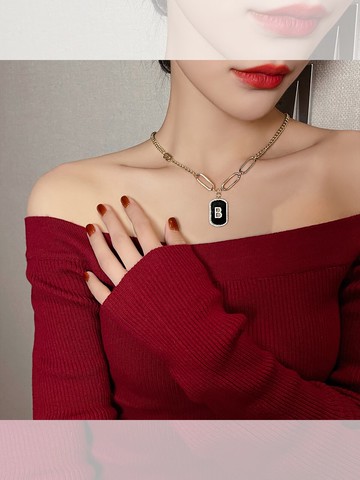 塔蘭B字母吊墜項鏈小眾設計高級感毛衣鏈年新款潮飾品鎖骨鏈