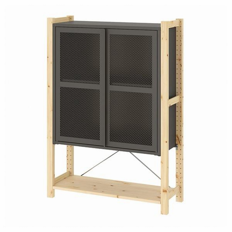 [組立不要] IKEA イーヴァル キャビネット グレー メッシュ IVAR イーヴァル キャビネット 扉付, グレーグリーン メッシュ