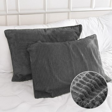 Yenzch 條紋珊瑚絨枕頭巾(2入) 70x50cm 神秘灰 RM-90022-1 台灣製