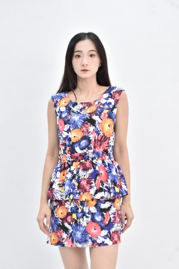 (S) abito 無袖花紋藍色洋裝