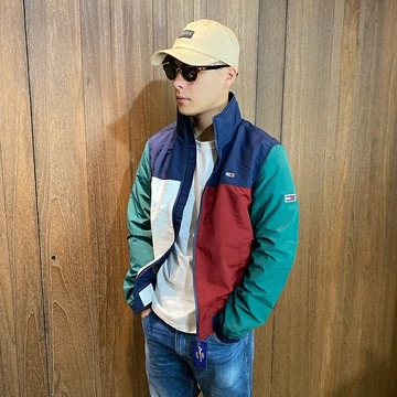 美國百分百【Tommy Hilfiger】立領外套 TH 夾克 風衣 logo 防風 防潑水 男 深藍 BL76