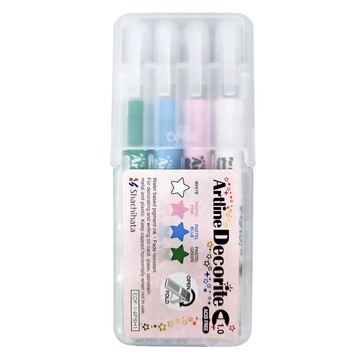 Shachihata 寫吉達 Artline Decorite 圓頭螢光水板筆 粉彩系列 1.0mm Set 4支  白色 + 粉紅色 + 粉藍色 + 粉綠色
