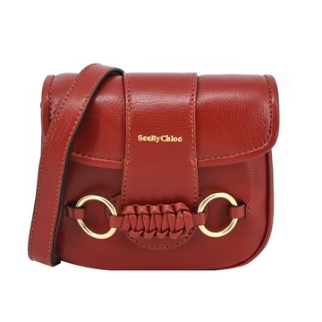 SEE BY CHLOE Saddie 皮革復古銅環肩背包(紅棕)