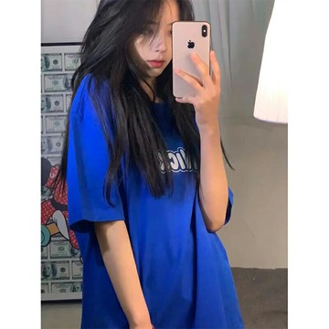 克萊因藍短袖t恤女夏季2022新款設計感小眾chic港味寬松上衣ins潮