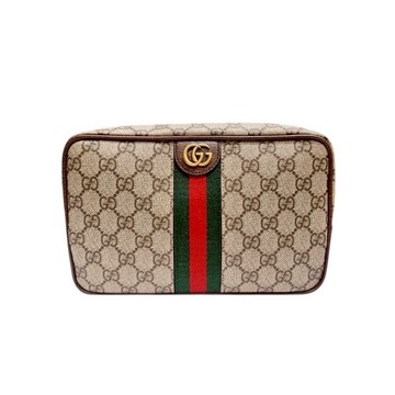 Gucci Savoy GG Supreme 紅綠織帶化妝包