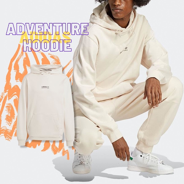 adidas 長袖 Adventure 男款 米白 連帽 帽T 基本款 大LOGO 愛迪達 三葉草 【ACS】 IC2357