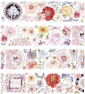 春驟然 華美花卉綜合稿 PET 紙膠帶 鐳射銀 10米卷