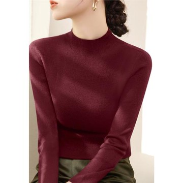 2024年新款長袖簡約內搭純色上衣秋季羊毛半高領修身打底針織衫女