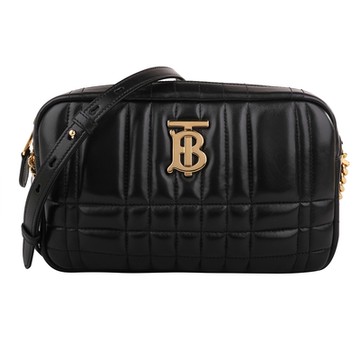 BURBERRY 巴寶莉   金屬B LOGO 絎縫紋皮革鍊帶羊皮相機包(黑)小款