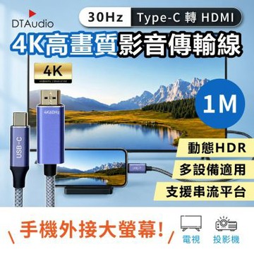 4K 30Hz 影音傳輸線【1M】｜Type-C轉HDMI 手機轉接電視螢幕 投影機 三星、蘋果適用HDMI線接口設備 隨插即用