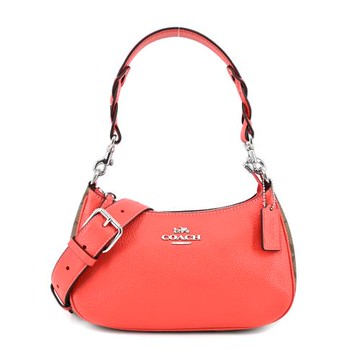 COACH Teri HOBO馬車LOGO 皮革肩-斜背兩用包-小-柑橘