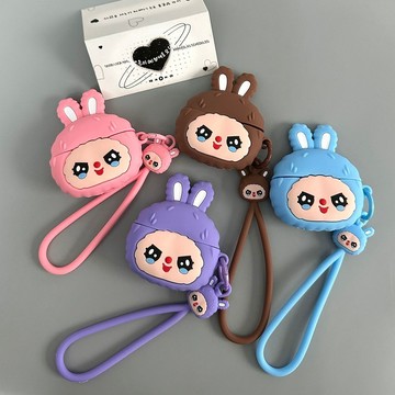 委屈兔兔矽膠軟殼 適用Airpods1/2/3代蘋果藍牙耳機殼 AirPodsPro/Pro2 新4代保護套 附同款掛繩