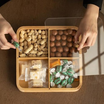 輕奢家用客廳茶幾前臺點心糖果盒四宮格線條果盤本色高端精致托盤