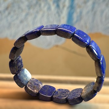 【昱晶閣】天然阿富汗青金石手排 原礦長方切面 高拋光質感 男女開運佛珠手鍊