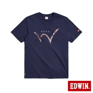EDWIN 男裝 大W印花溫變短袖T恤-丈青色
