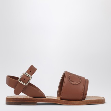 Brown leather sandals with logo