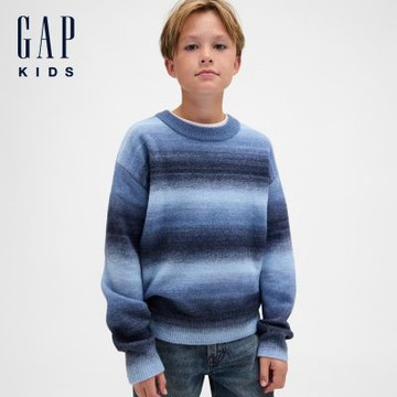 【GAP】男童裝|圓領長袖針織衫-藍色(846141)