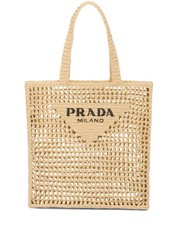 Prada - woven-logo raffia tote bag - men - Raffia - OS - Neutrals