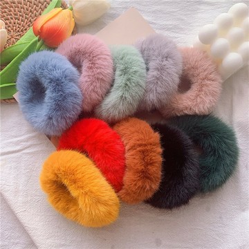 超可愛毛毛彩色發圈仿兔毛毛絨絨發繩日韓chic風百搭寬頭繩發飾女