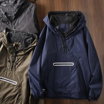 西班牙訂單！ 男士防風防水半拉鏈機能風運動休閑連帽沖鋒衣夾克