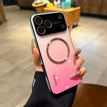 漸變玻璃 圓圈磁吸 自帶鏡頭膜 防摔殼 用於iPhone17 i16 手機殼 i15 i14 i13 耐摔防震