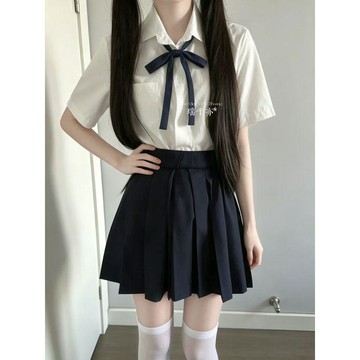 【WYZ】夏日穿搭 青春減齡JK日系學院風短袖襯衫紺色百褶裙軟妹基礎款校供日常套裝
